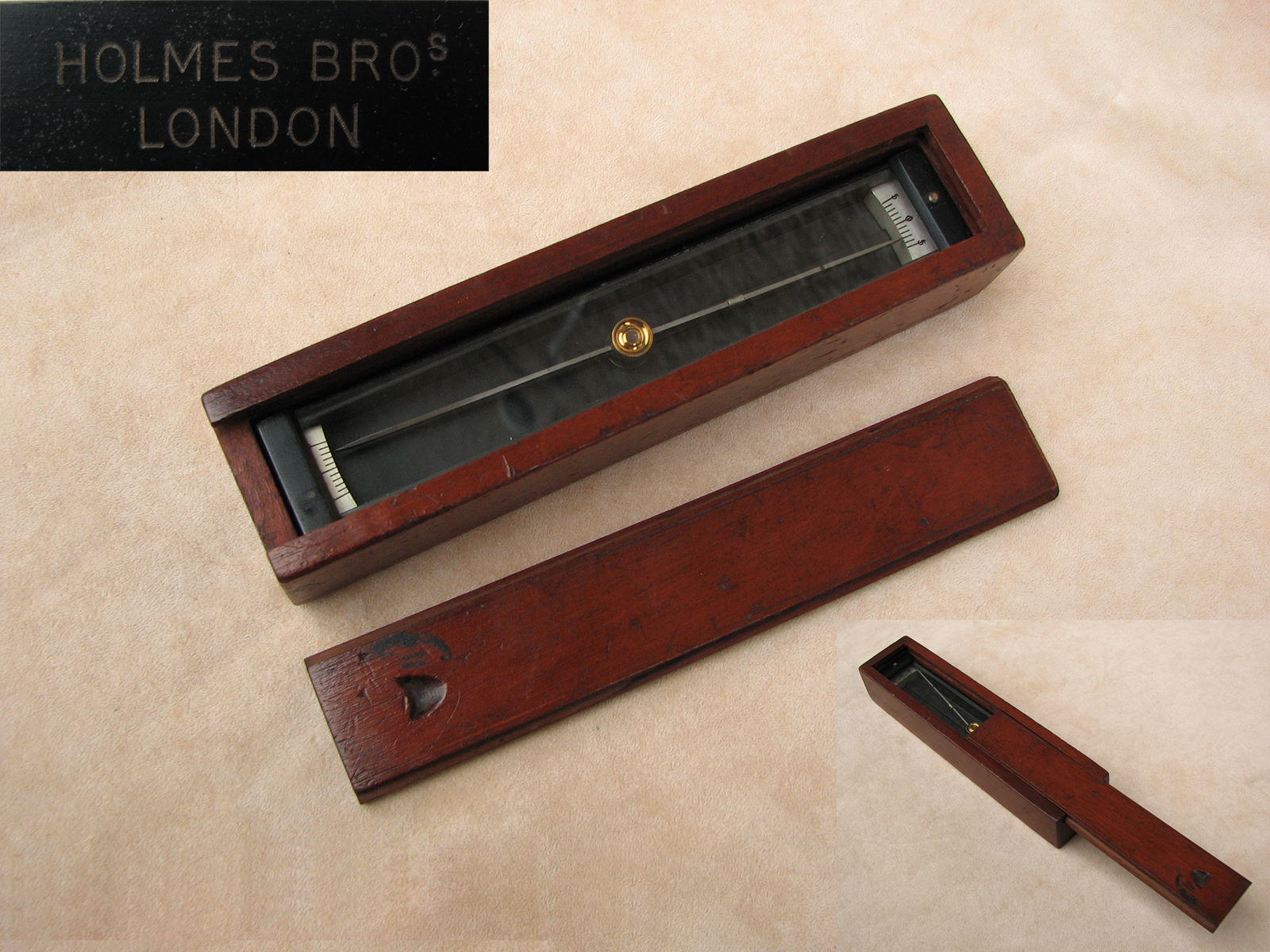 Holmes Bros trough compass in mahogany case- circa 1930's